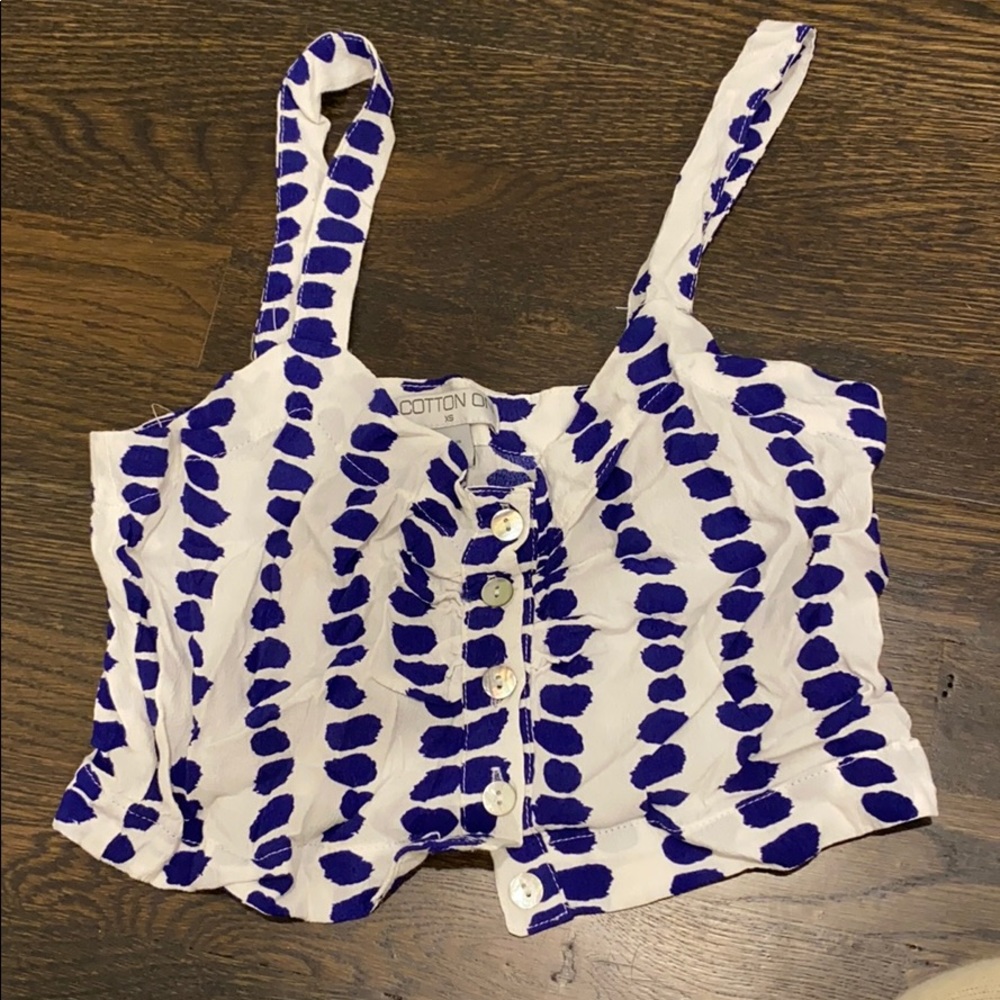 Blue and white crop top
